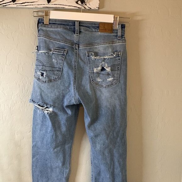 AMERICAN eagle stretch mom jean size 000 super distressed skinny legs - Picture 5 of 9